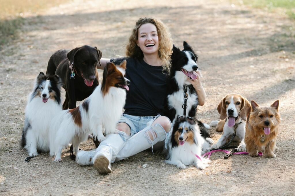 Woman with her beloved dogs