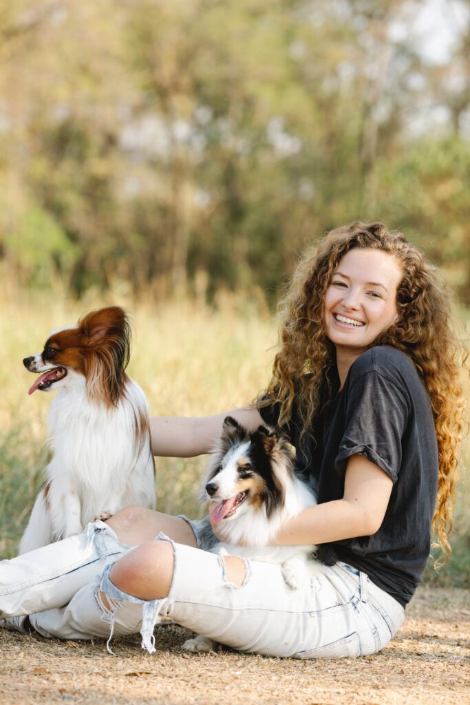 Merle Sheltie and Papillion with Owner